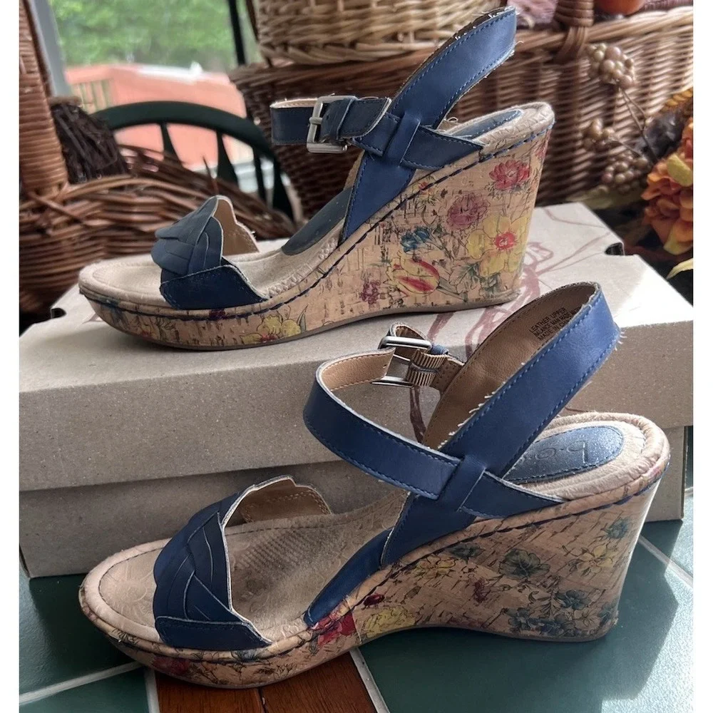 Boc Born Concept Strappy Wedge Sandals Floral Design On Cork Women's 9 M